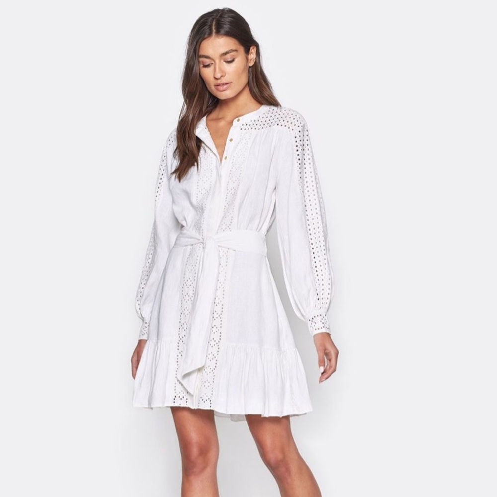 Joie white/ivory long sleeve linen dress 0